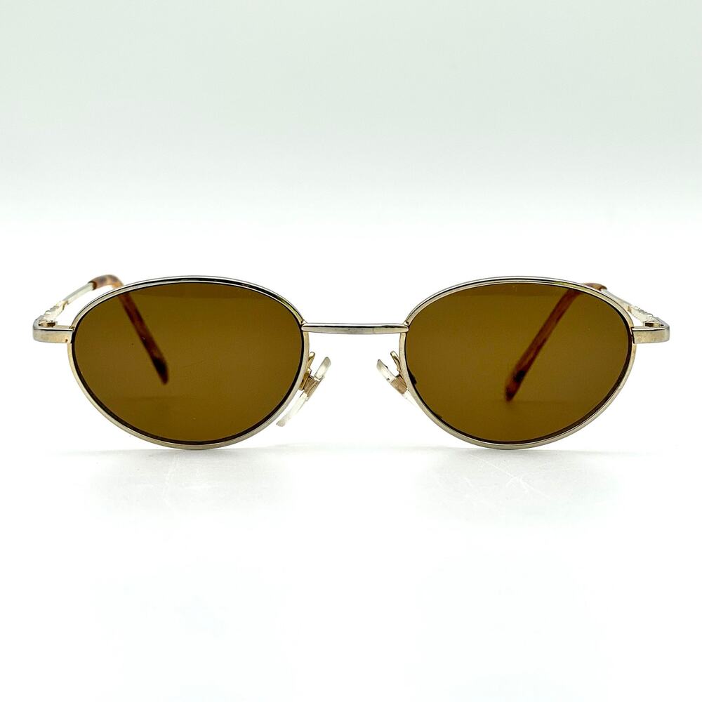 Vintage 90s Small Oval Sunglasses Silver Metal Brown Lens Taiwan Retro Eyewear